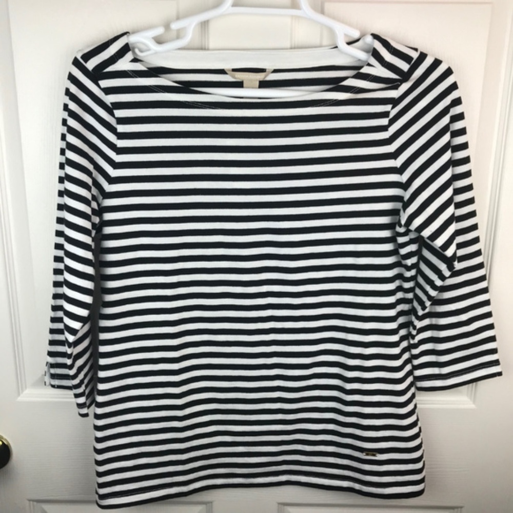 NWT Banana Republic Boatneck Striped Shirt B&W - L